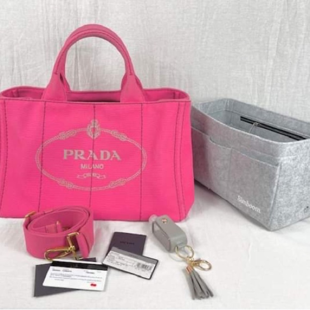 🥰HOST PICK🥰PRADA Canapa Handbag Shoulder Strap Canvas Pink with Guarantee Card